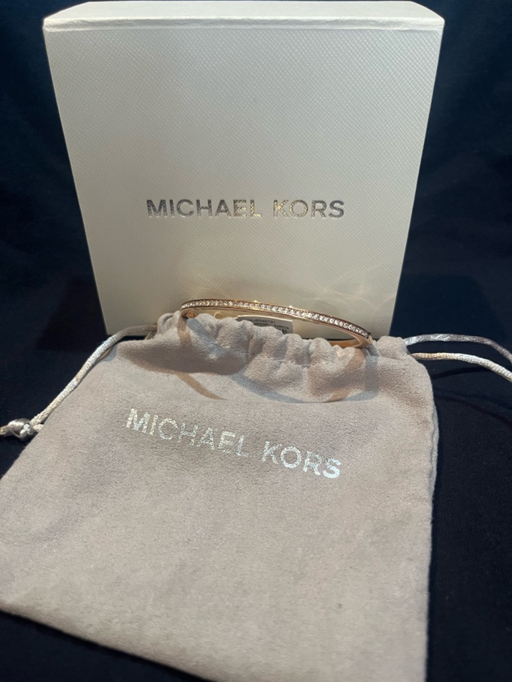Michael Kors Rose Gold Pavé Crystal Hinged Bangle Bracelet w/ Box & Pouch